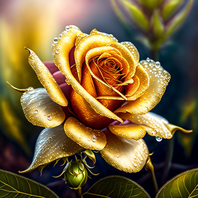 Close-up of Vibrant Orange Rose with Dewdrops on Petals