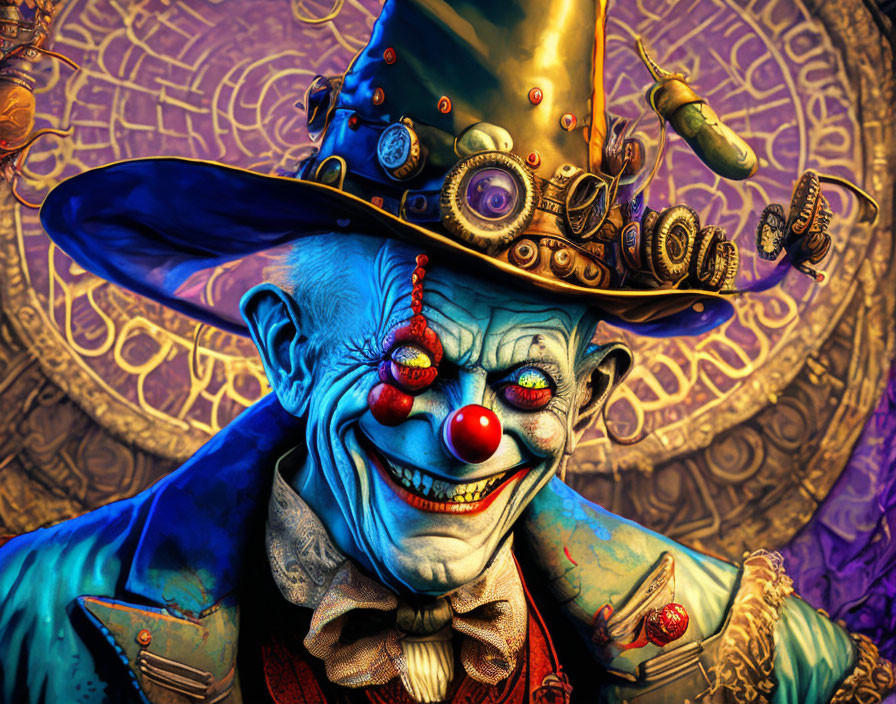 Colorful Sinister Clown with Top Hat and Purple Background