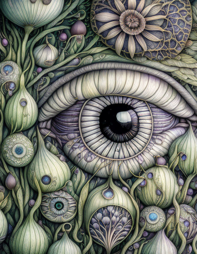 Detailed fantasy eye illustration with organic patterns and plant-like elements