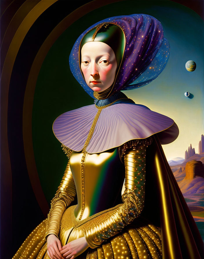 Colorful Surreal Portrait of Woman in Elizabethan Costume