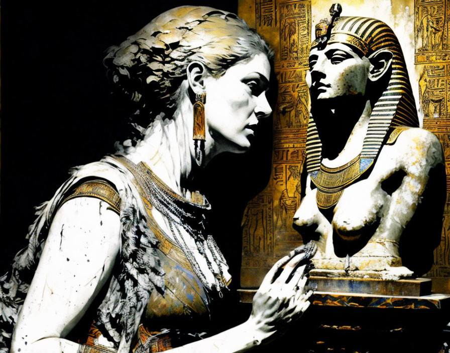 Classical woman next to Egyptian Pharaoh: Historical aesthetics contrasted