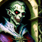 Regal undead skeleton in ornate costume with red eyes