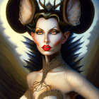 Elaborate Fantasy Art: Woman with Mouse Ears, Crown, Tattoos, and Lace Details