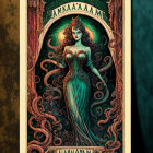 Art Nouveau Woman with Tentacle Hair in Green Dress and Ornate Frame