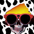 Stylized red and white skull with sunglasses on abstract background