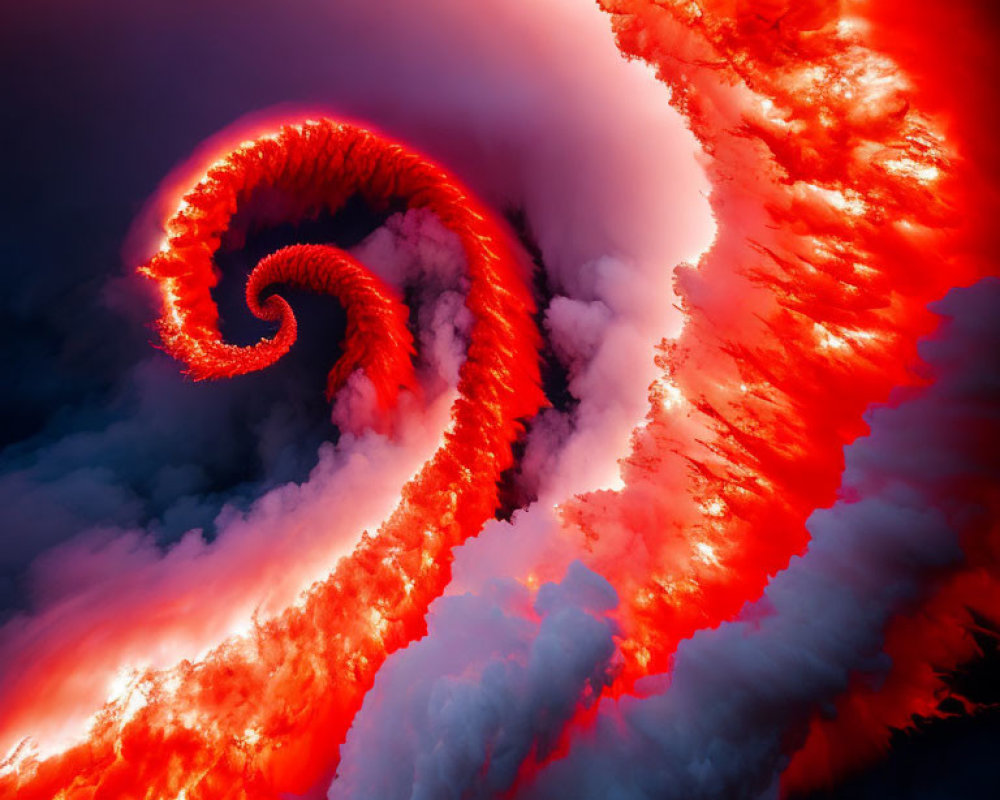 Volcanic Eruption Creates Fiery Red and Orange Spiral Pattern