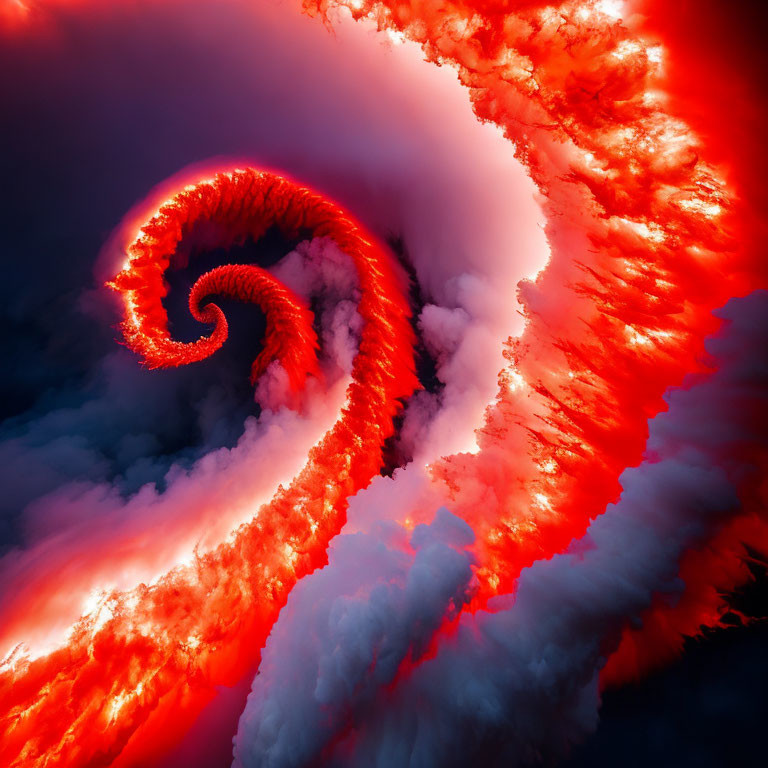 Volcanic Eruption Creates Fiery Red and Orange Spiral Pattern