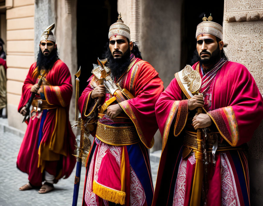 Men in Vibrant Pink & Gold Traditional Royal Attire