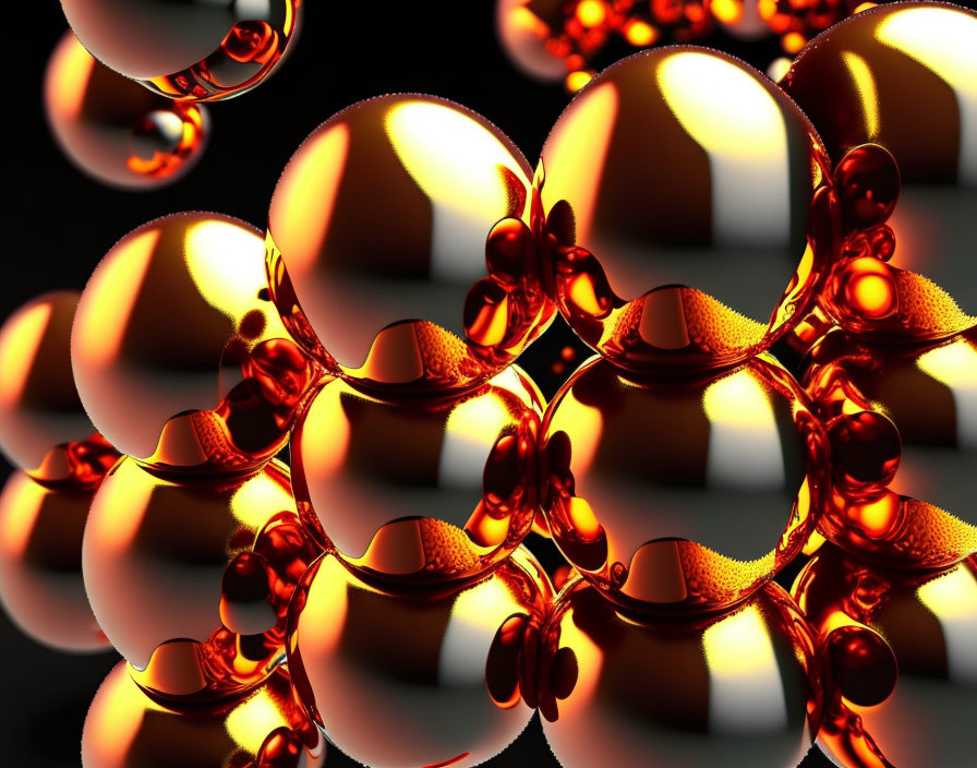 Abstract Fractal Arrangement of Glowing Spheres in Golden-Red