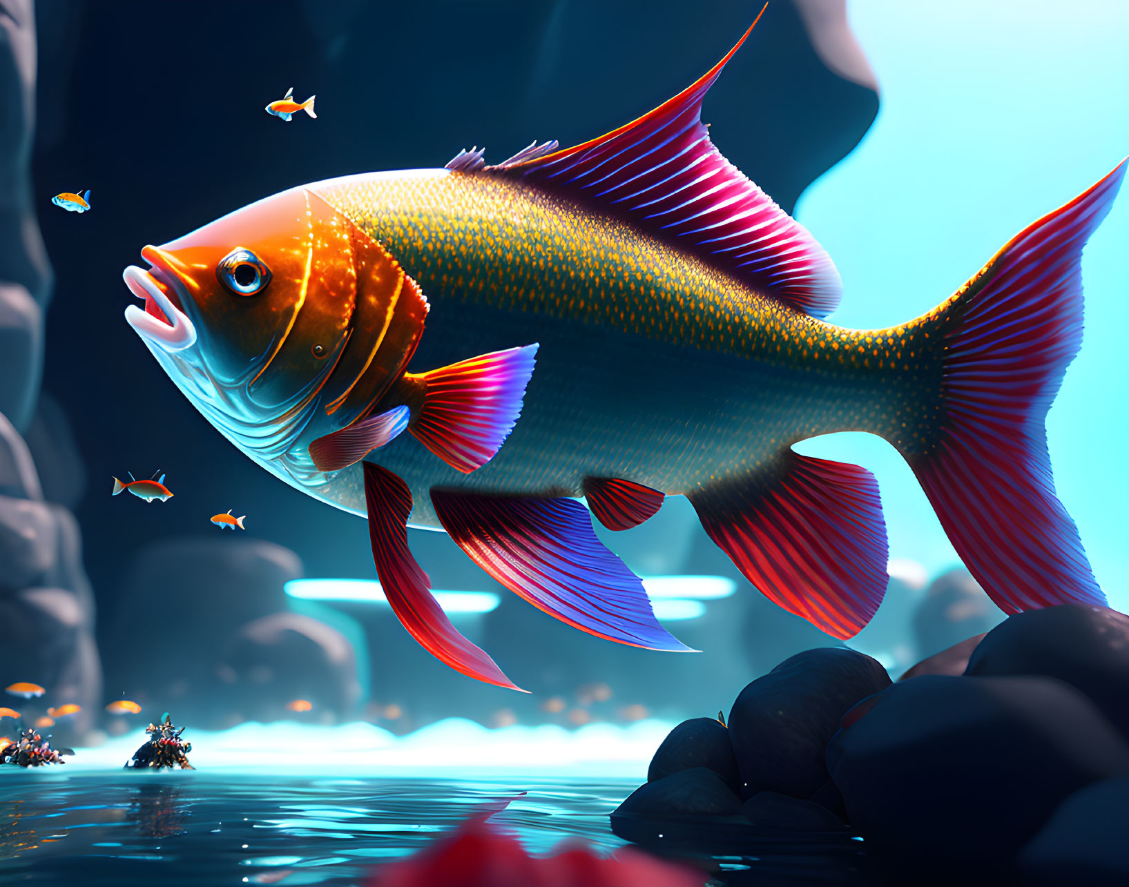 Colorful Fish Swimming in Mystical Underwater Scene