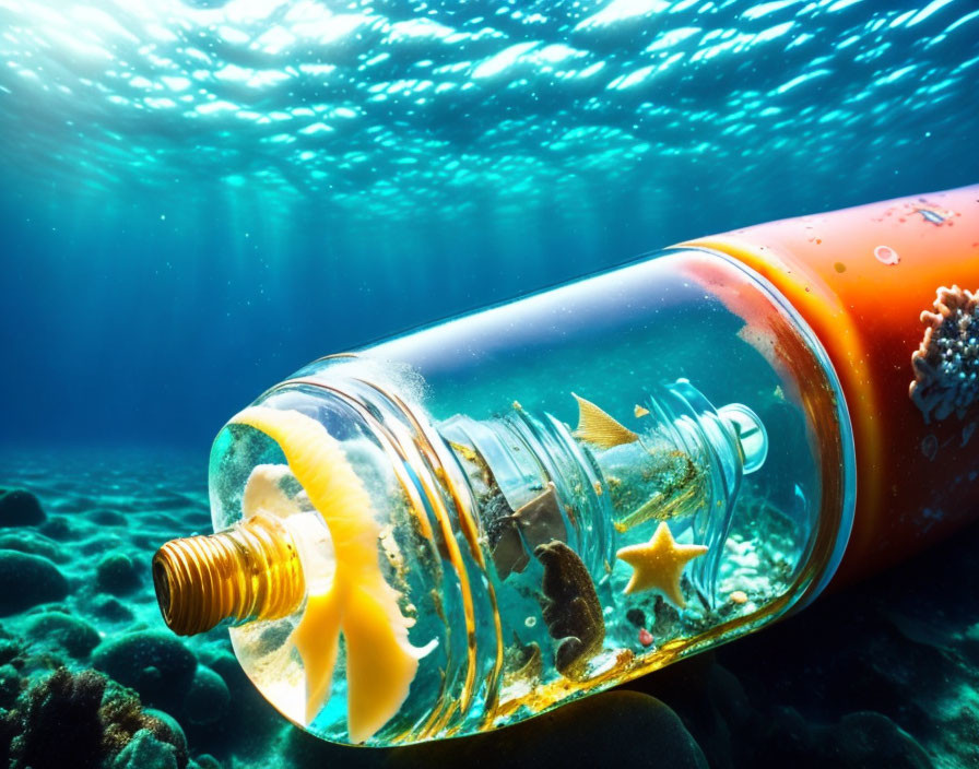 Sunlit Ocean Floor: Message in a Bottle, Starfish, Seashells