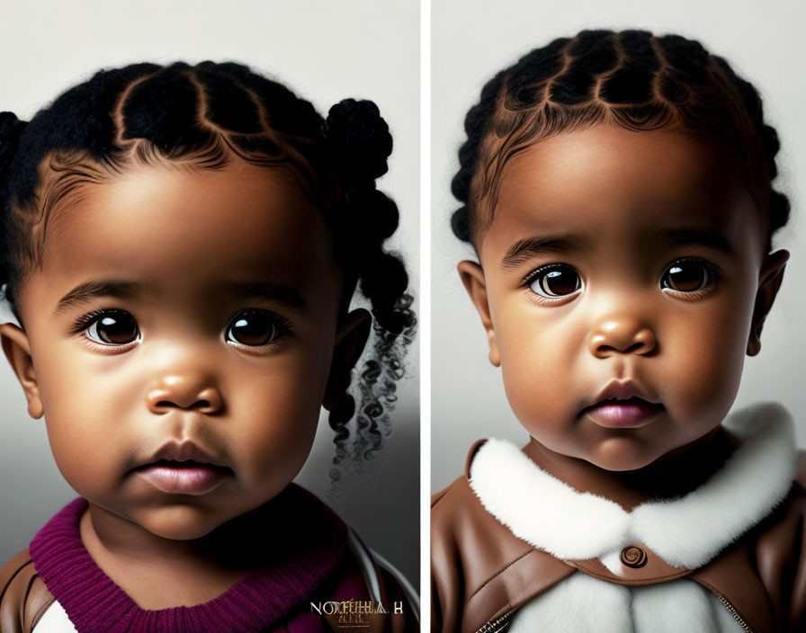 Real Toddler vs. Hyperrealistic Illustration: Braided Hair & Brown Eyes