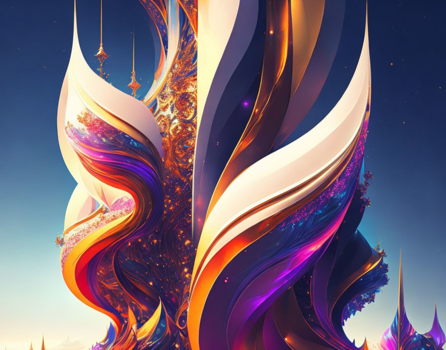 Vibrant swirling ribbons in abstract digital art