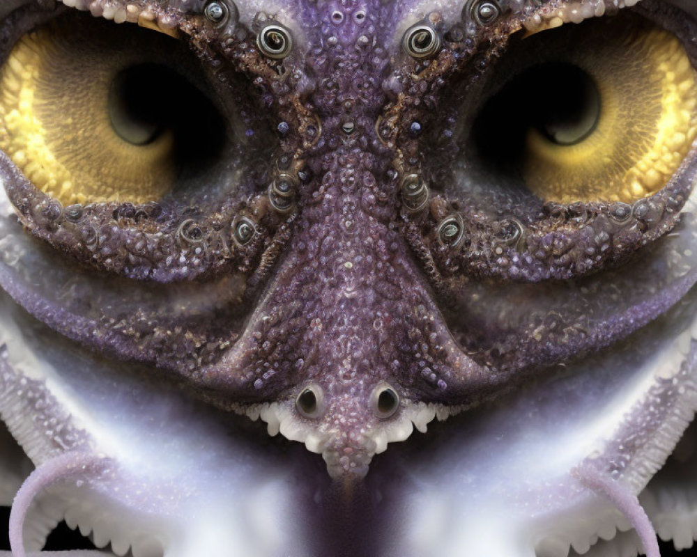 Symmetrical composition of starfish, octopus, and cat eyes textures