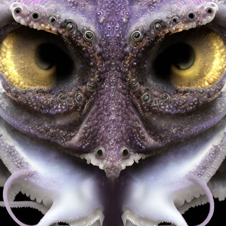 Symmetrical composition of starfish, octopus, and cat eyes textures