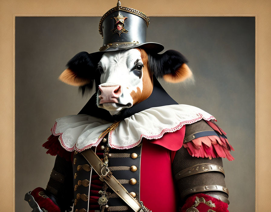 Cow's Head on Human Body in Napoleonic Military Uniform