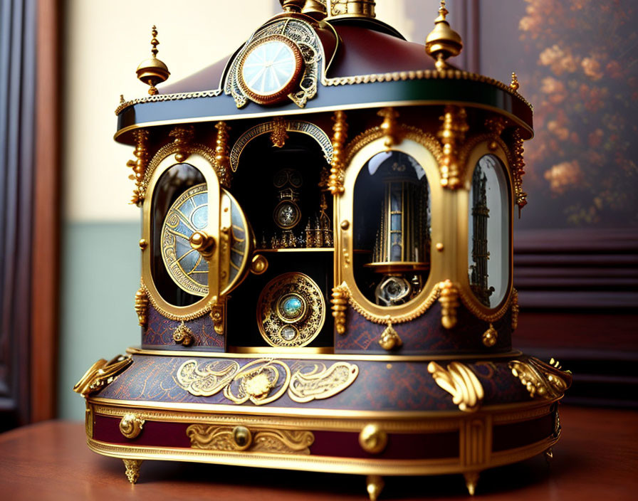 Vintage Carousel Music Box with Elaborate Golden Details