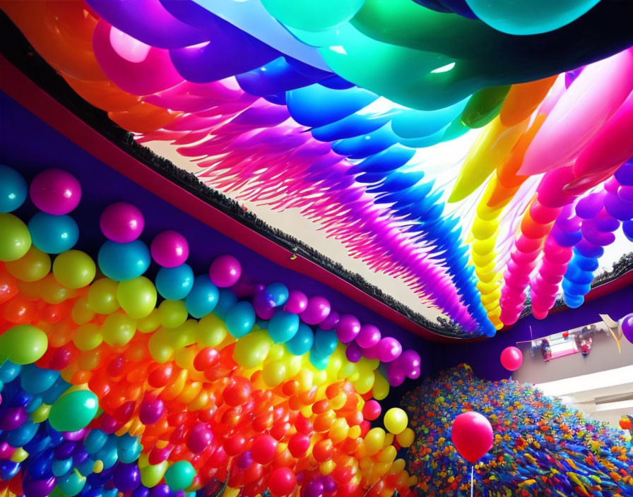 Colorful Balloon-Filled Room with Vibrant Decor