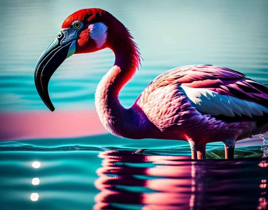 Colorful Flamingo Standing in Tranquil Water