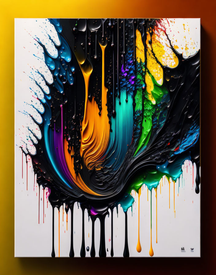 Colorful Abstract Painting with Central Wave of Melted Colors