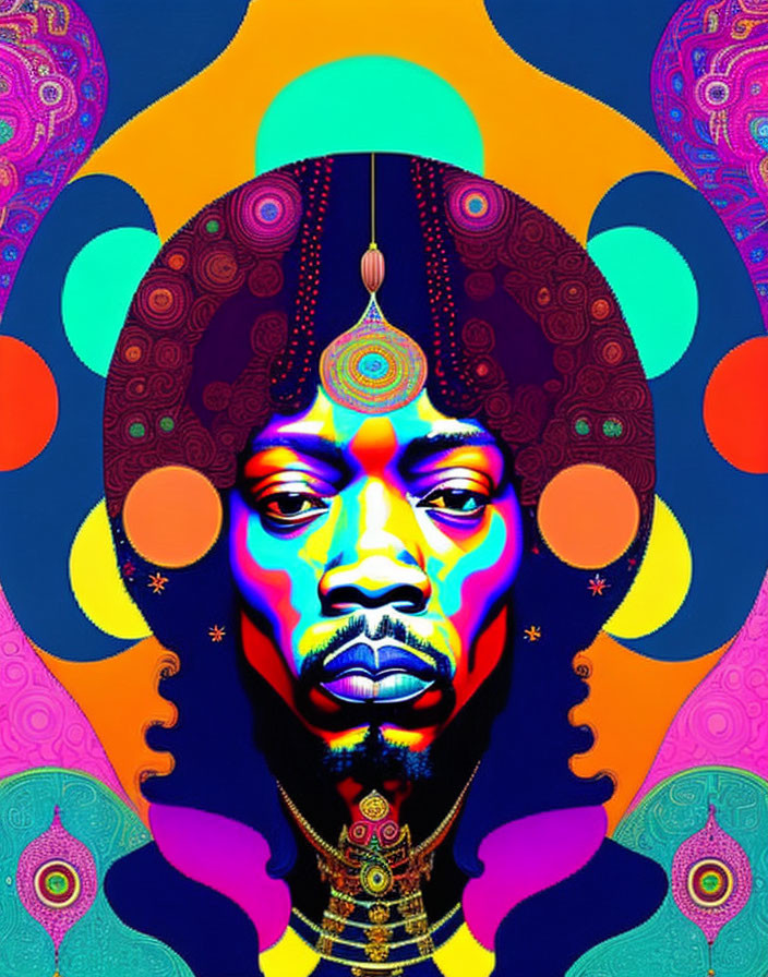 Colorful Psychedelic Portrait with Elaborate Background