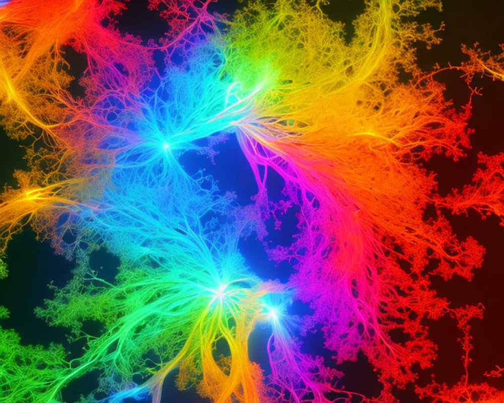 Colorful Neon Fractal Patterns on Black Background