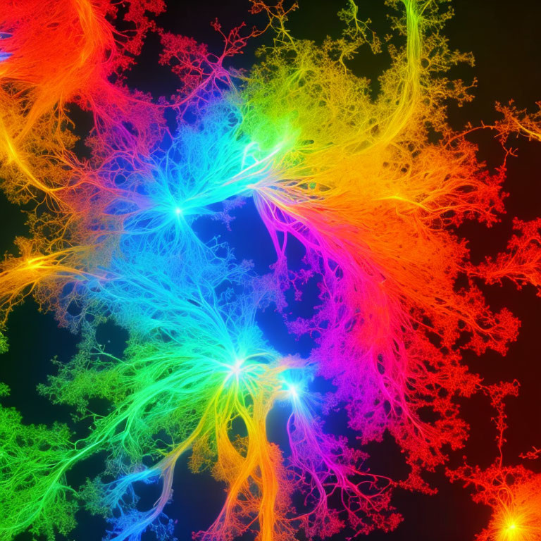 Colorful Neon Fractal Patterns on Black Background