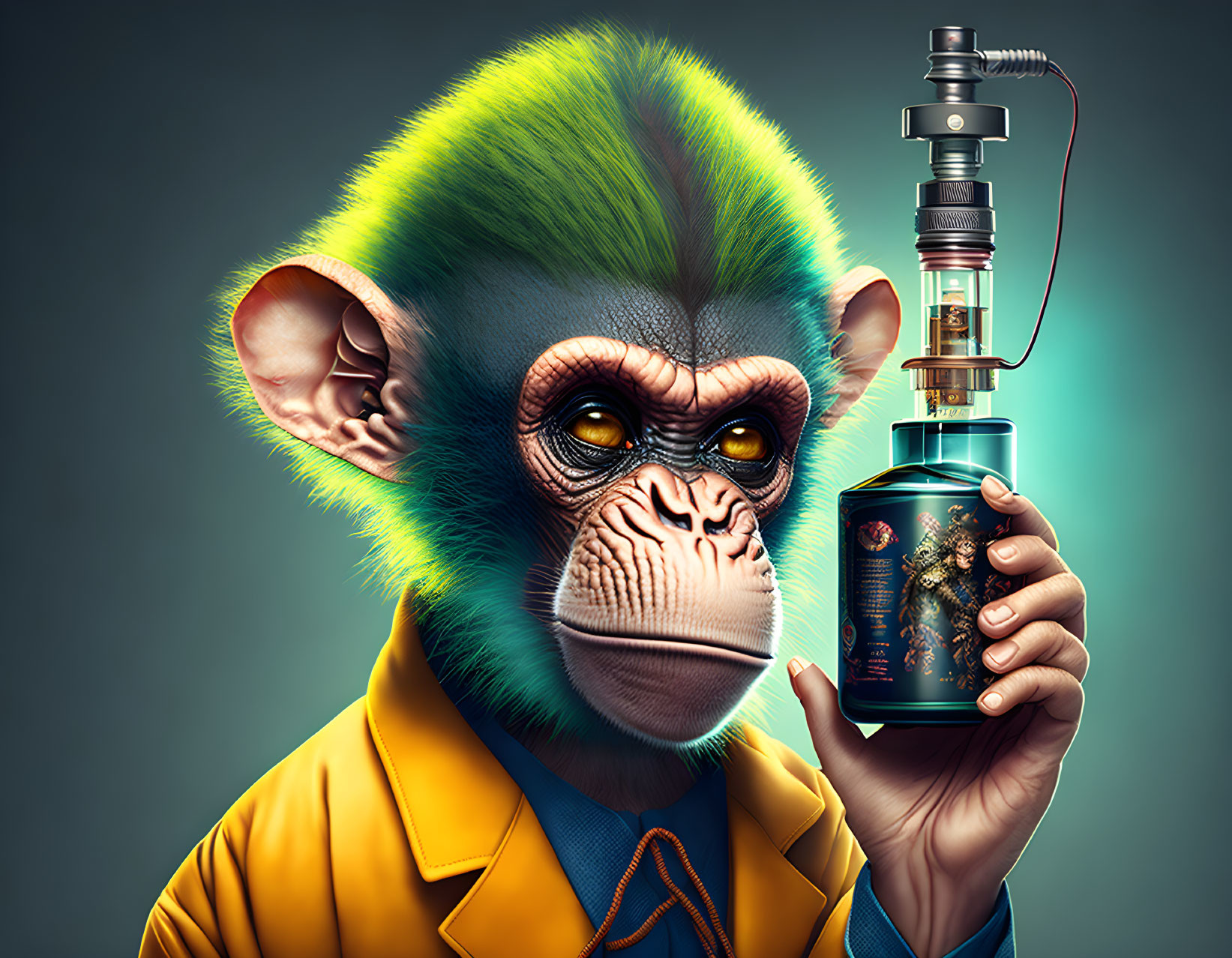 Colorful Monkey in Yellow Suit with Perfume Bottle Atomizer