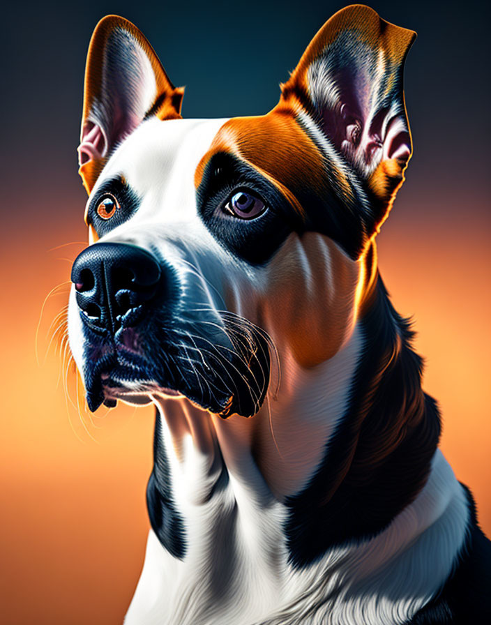 Colorful Digital Art: Dog with Prominent Ears & Detailed Fur Texture