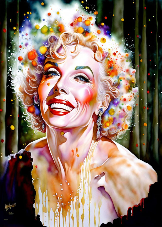 Colorful Abstract Portrait of Laughing Woman