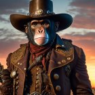 Anthropomorphic chimpanzee in Wild West sheriff attire