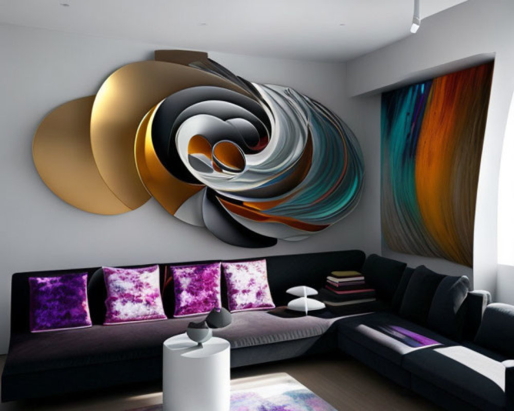 Contemporary Living Room with Abstract Wall Art & Colorful Decor