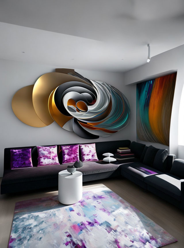 Contemporary Living Room with Abstract Wall Art & Colorful Decor