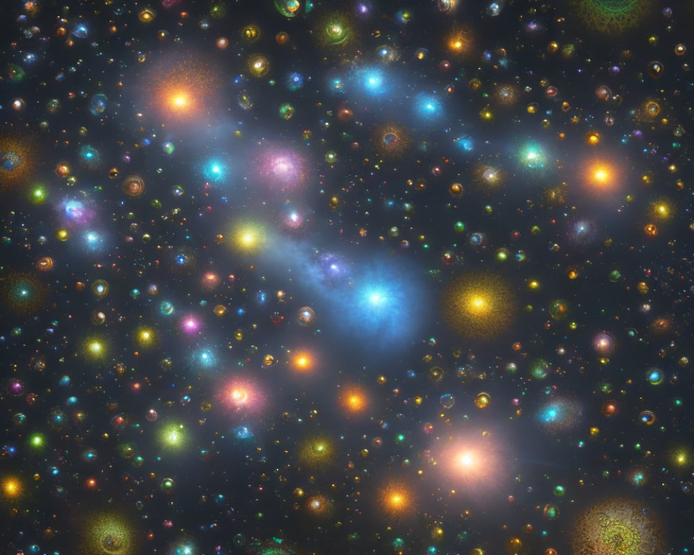 Colorful Glowing Celestial Bodies in Dark Cosmic Space