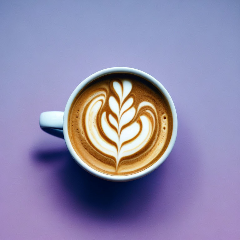 Artful Latte Foam on Purple Background for Coffee Cup