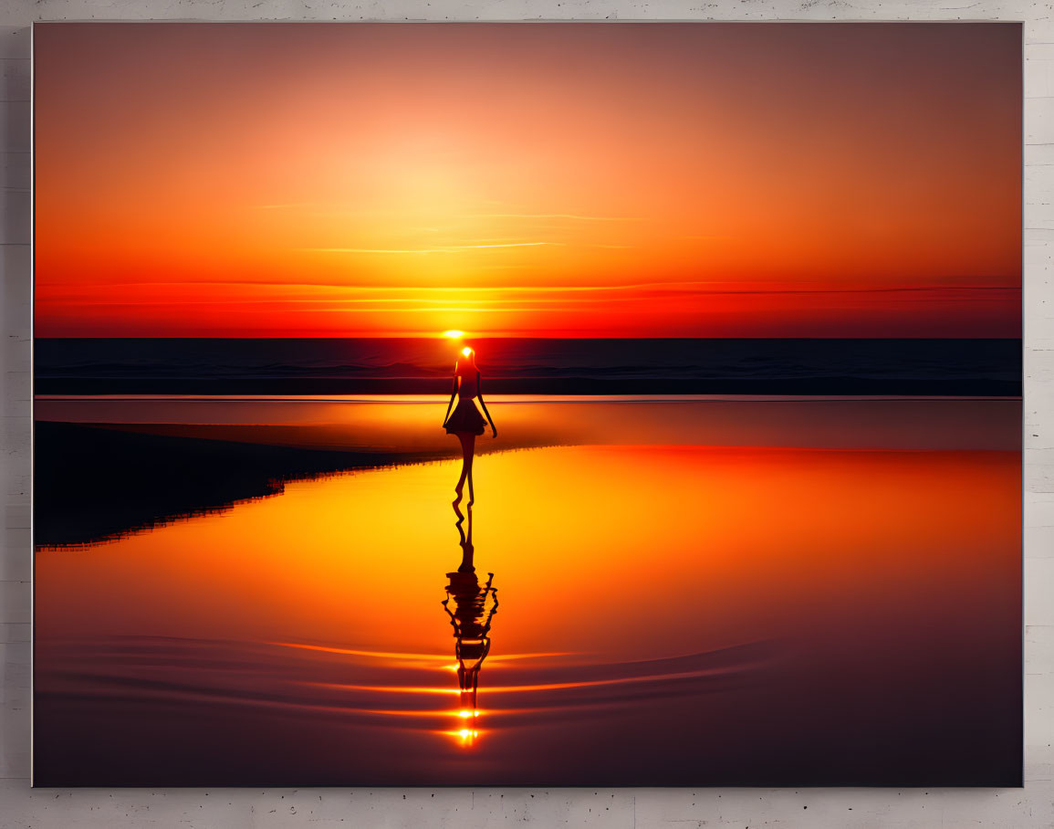 Person holding lamp at sunset casting reflection on water