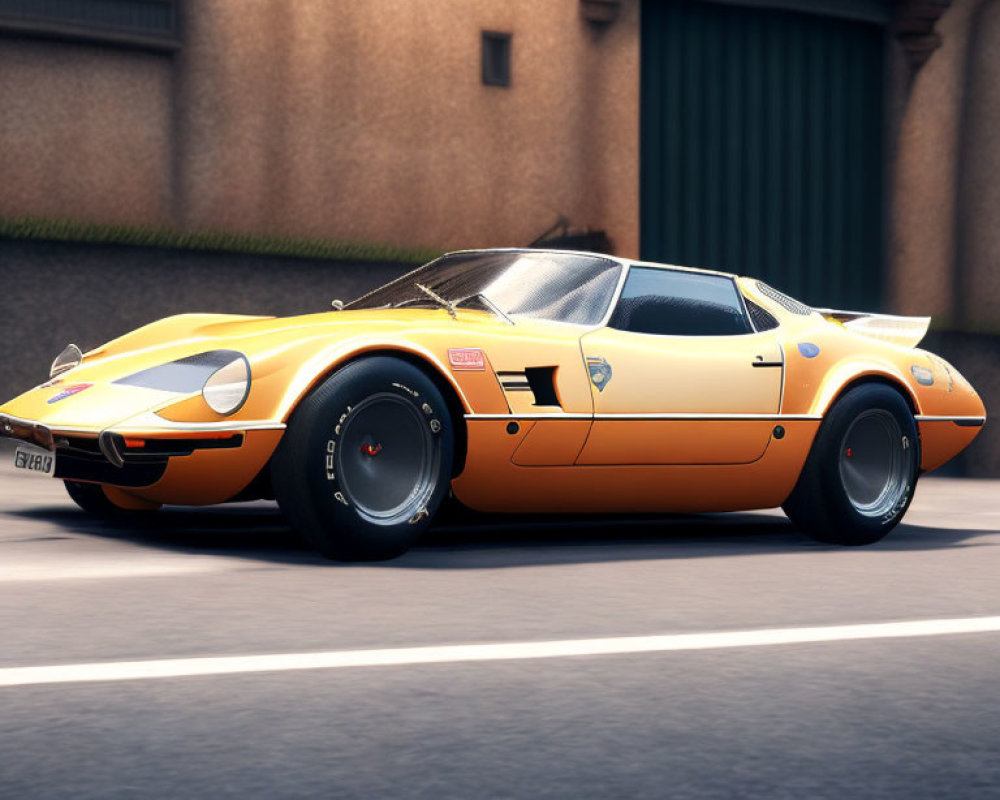 Vintage Orange Sports Car with Racing Stripes and "1" Number on Hood parked on City Street