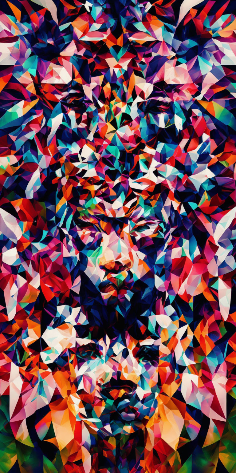 Colorful Abstract Geometric Portrait with Stained Glass Effect