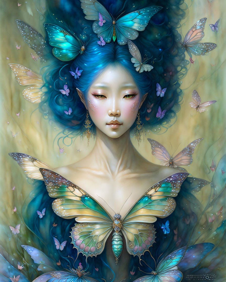 Fantasy Artwork: Woman with Butterfly Wings and Butterflies