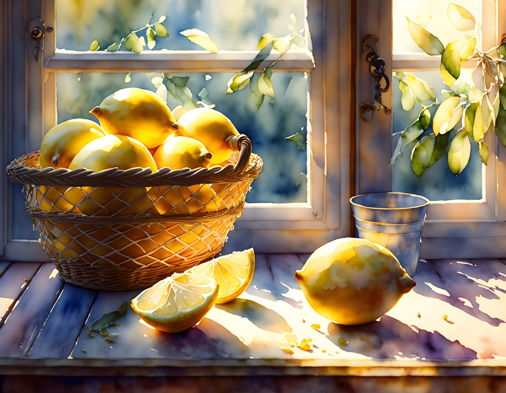 Ripe Lemons in Basket on Sunny Windowsill