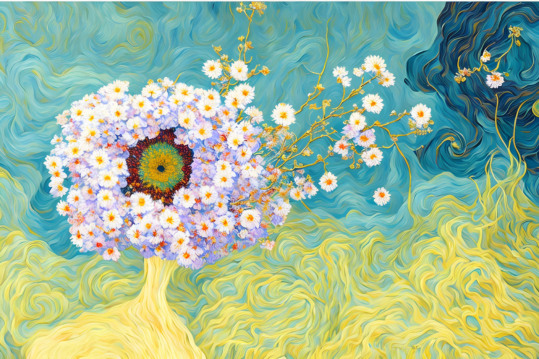 Colorful Flower Tree Painting in Van Gogh Style