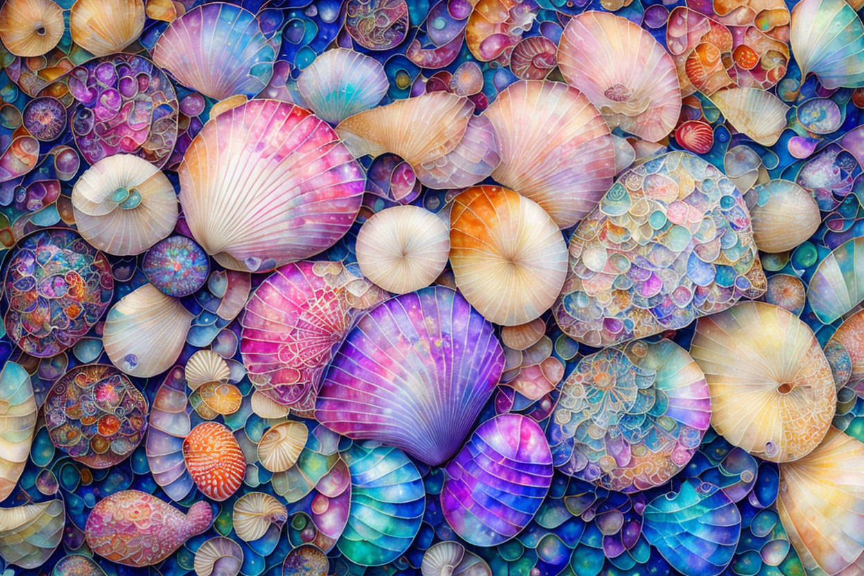 Colorful Sea Shell Mosaic with Iridescent Hues