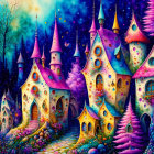 Colorful Fantasy Castle Illustration Under Starry Night Sky