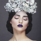 Serene woman with blue makeup and floral crown