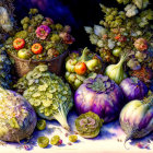 Colorful Still Life Painting of Fruits and Vegetables