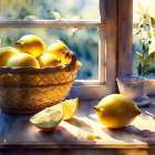 Ripe Lemons in Basket on Sunny Windowsill