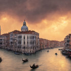 Grand Canal Venice sunset view with gondolas and historical buildings