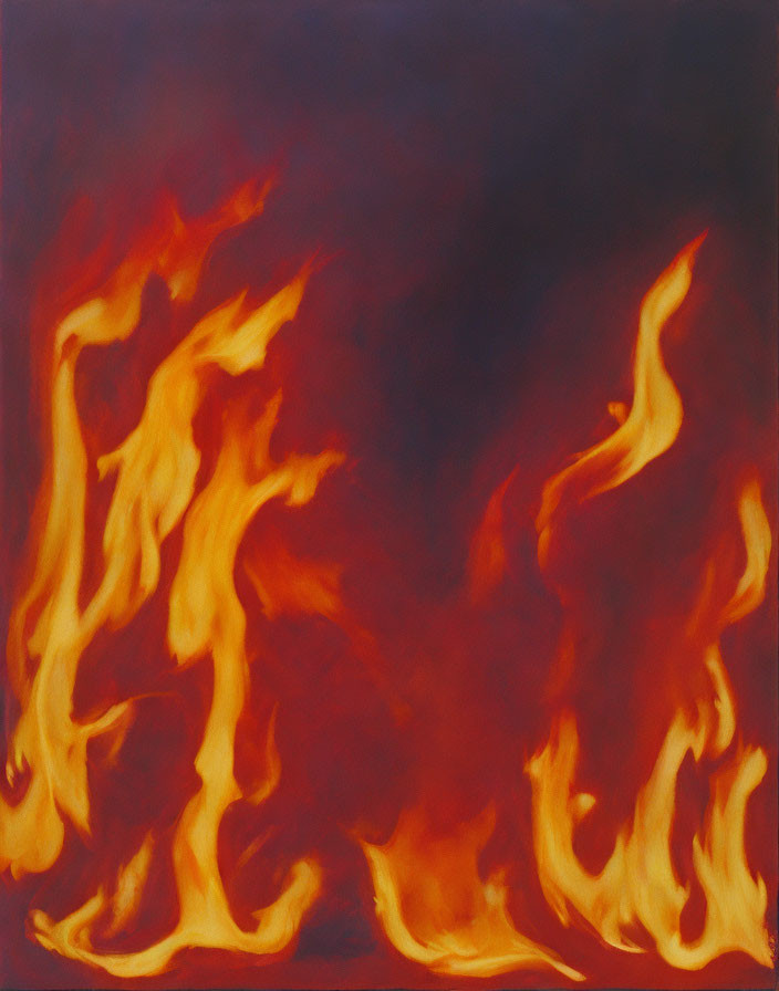 Vibrant red and yellow flames on dark background in abstract painting