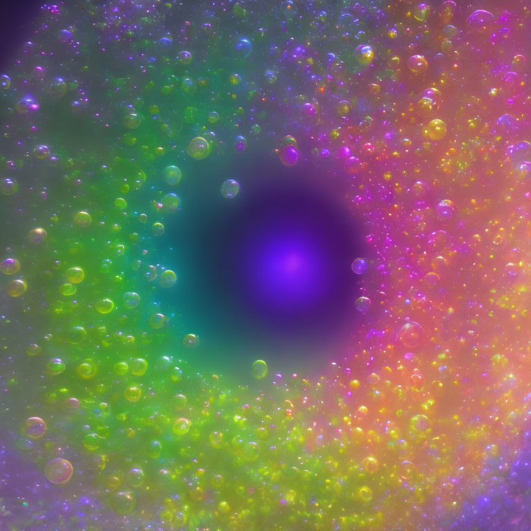 Colorful Bubbles on Gradient Background: Purple, Green, Yellow, Pink