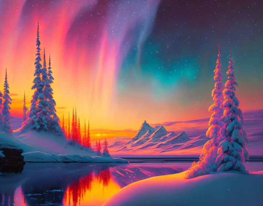 Stunning Aurora Borealis over Snowy Landscape